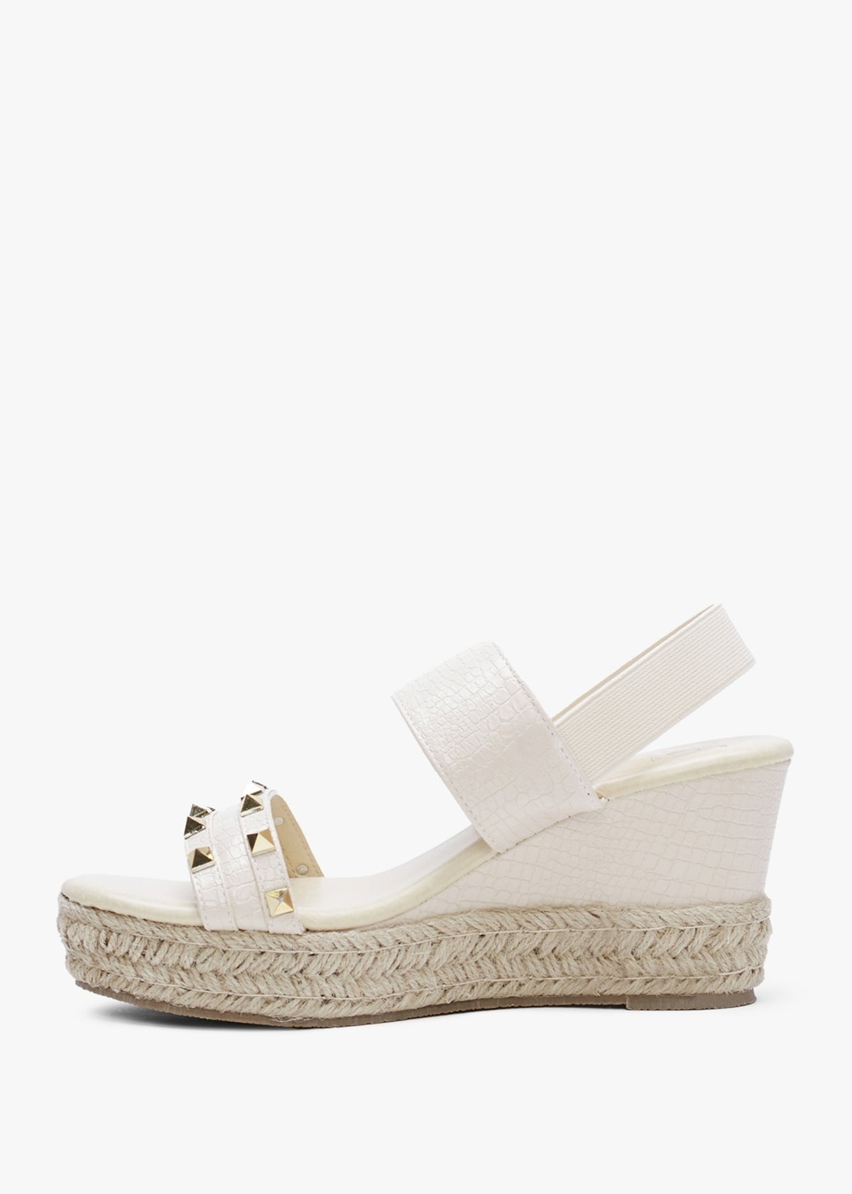 Cubedge Beige Reptile Studded Wedge Sandals
