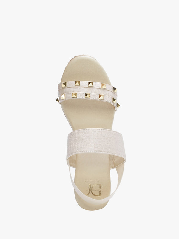 Cubedge Beige Reptile Studded Wedge Sandals