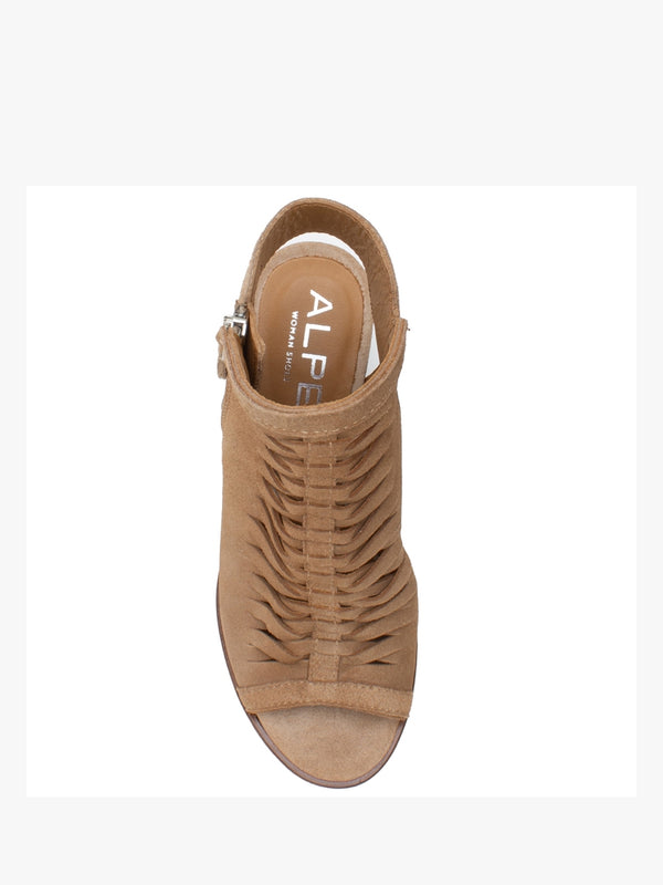 Polenta Camel Suede Lattice Backless Heeled Sandals