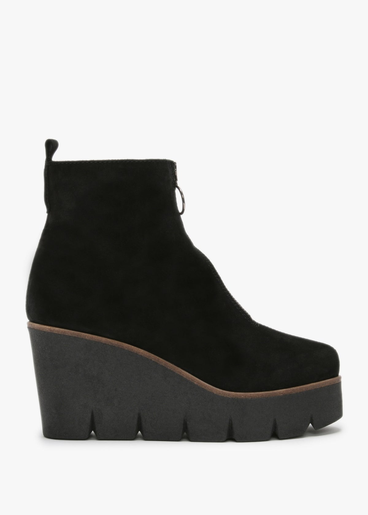 Hamal Suede Zip Front Wedge Ankle Boots