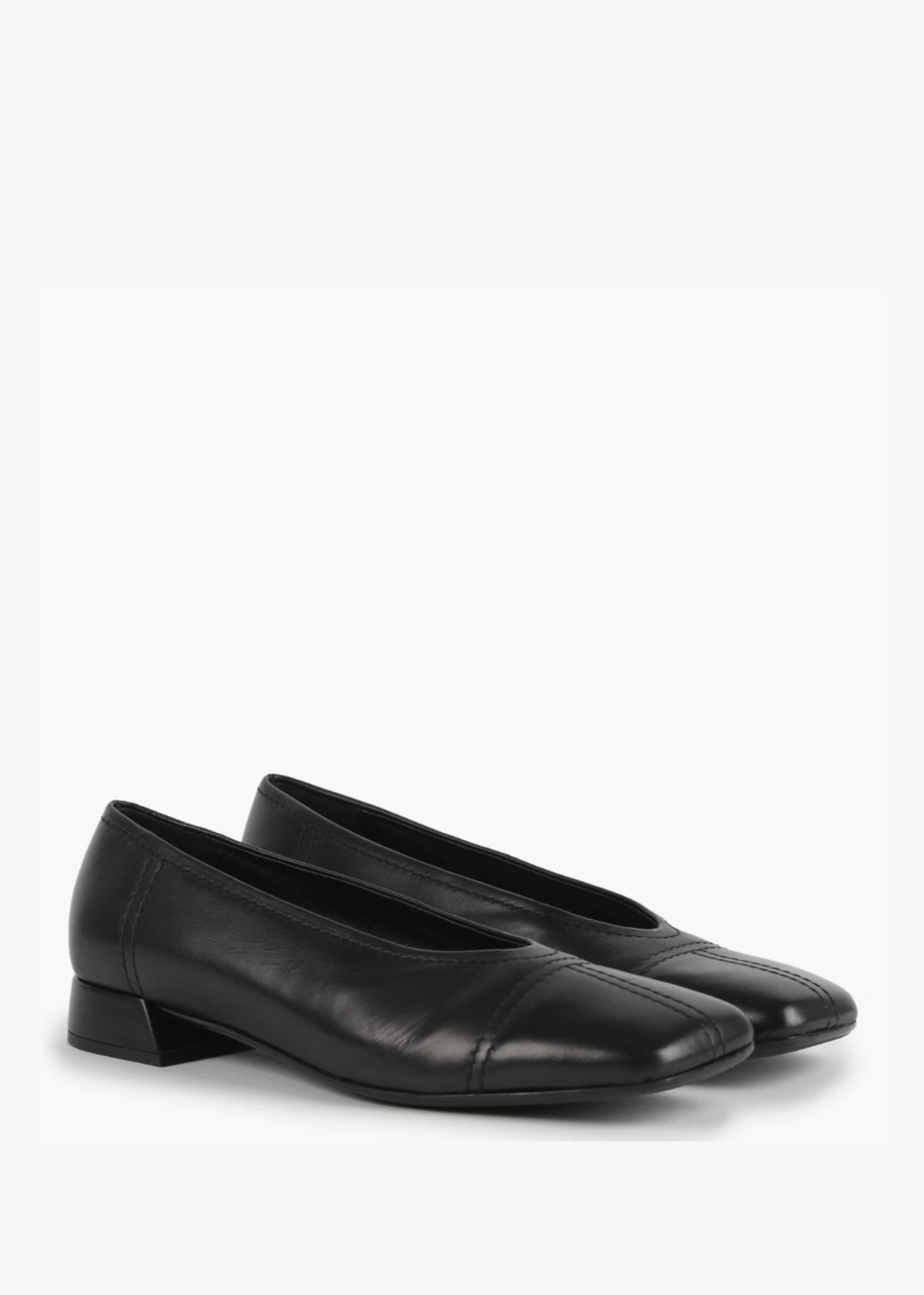 Angled Black Leather Square Toe Pumps