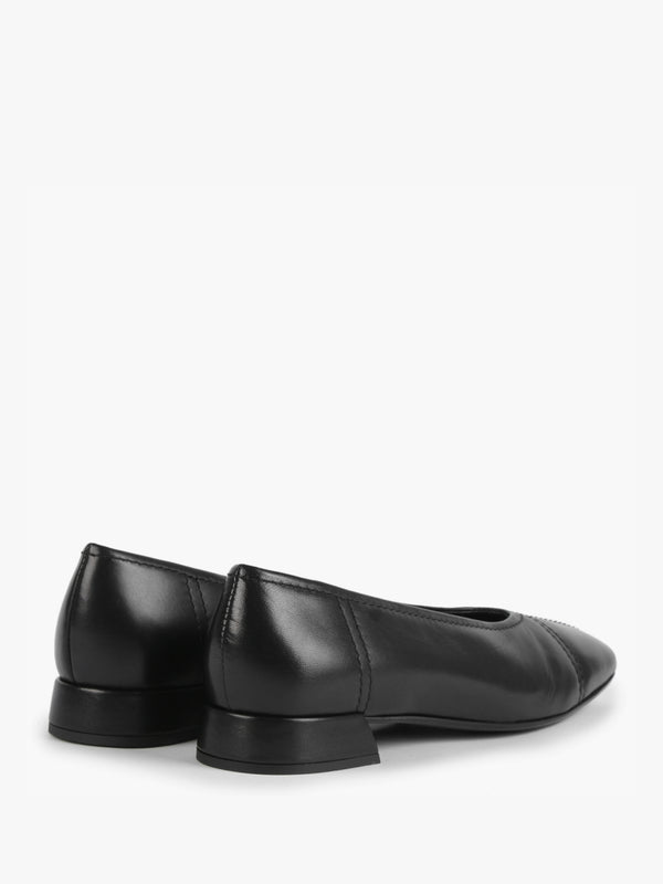 Angled Black Leather Square Toe Pumps