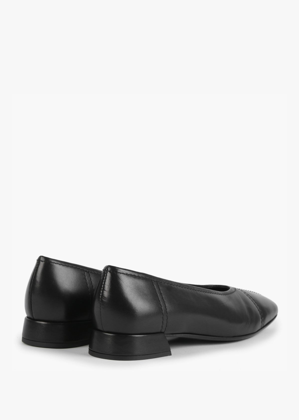 Angled Black Leather Square Toe Pumps