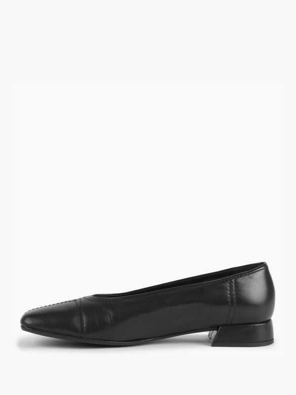 Angled Black Leather Square Toe Pumps