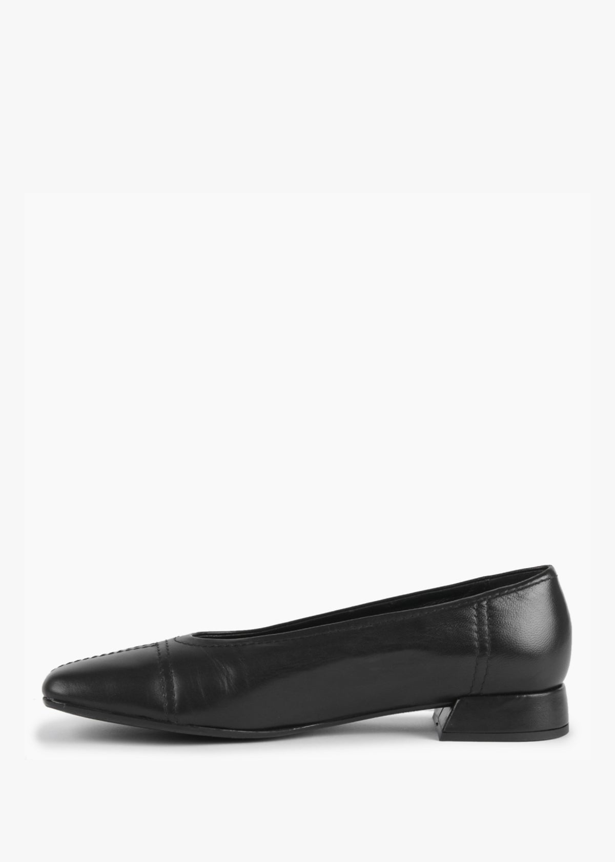 Angled Black Leather Square Toe Pumps
