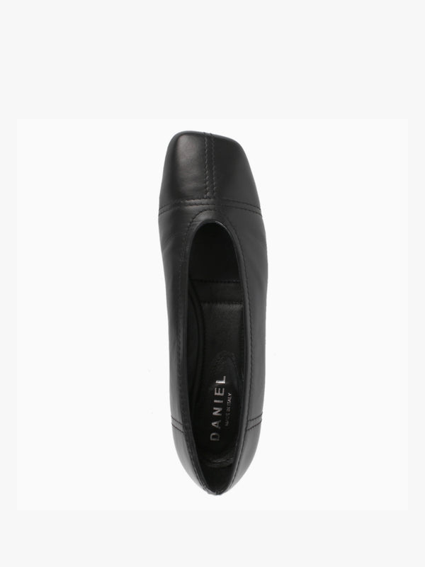 Angled Black Leather Square Toe Pumps