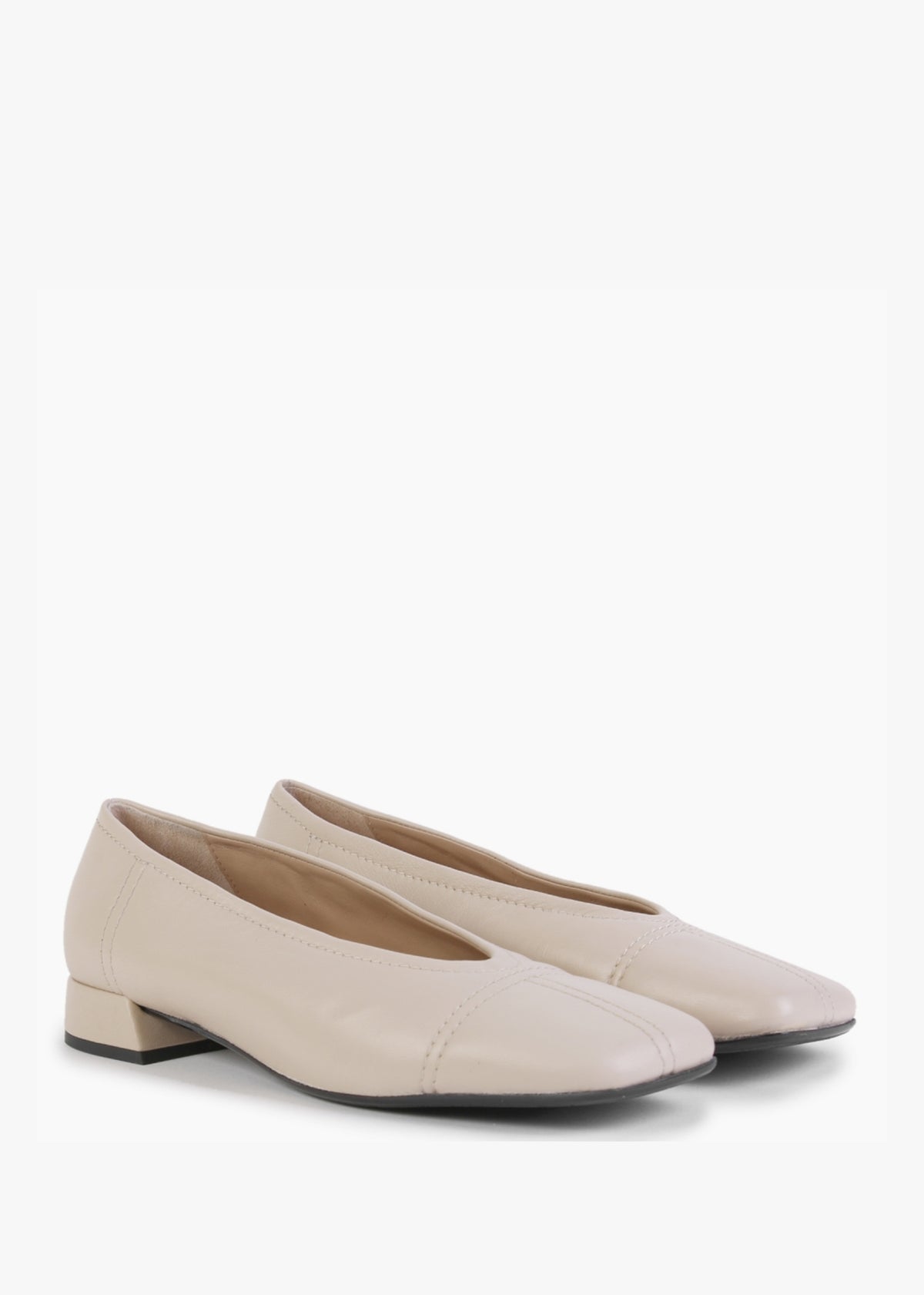 Angled Beige Leather Square Toe Pumps
