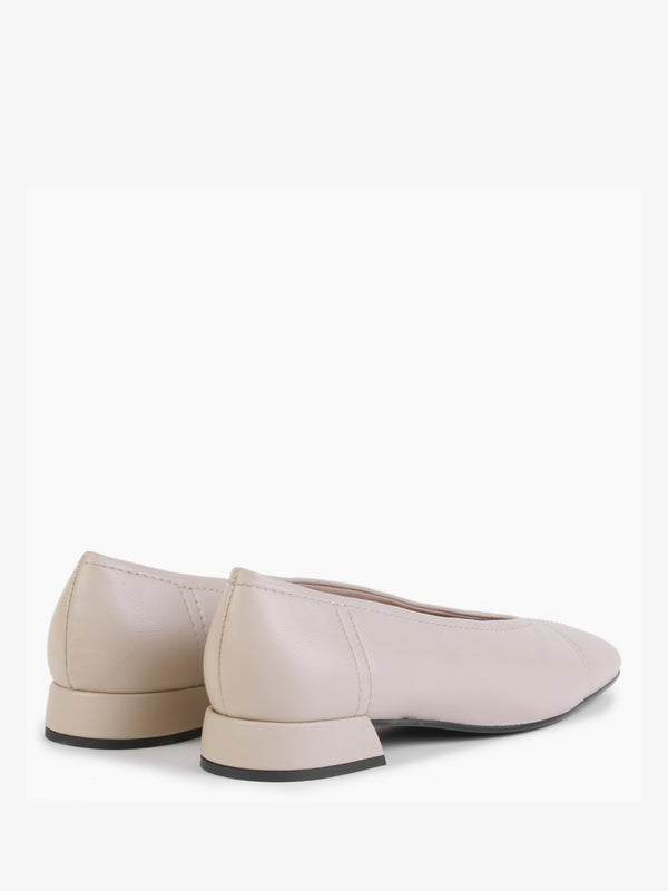 Angled Beige Leather Square Toe Pumps