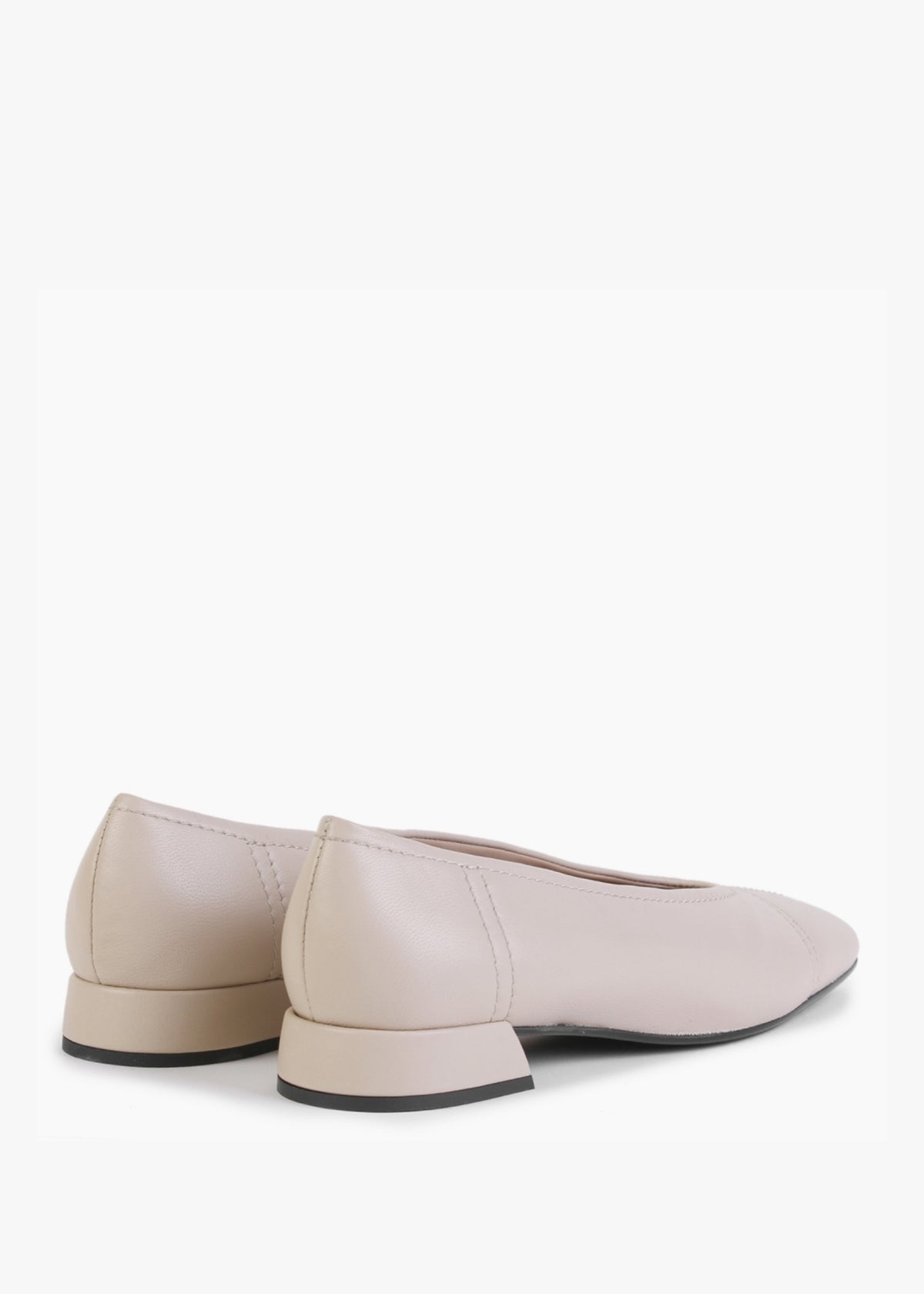 Angled Beige Leather Square Toe Pumps