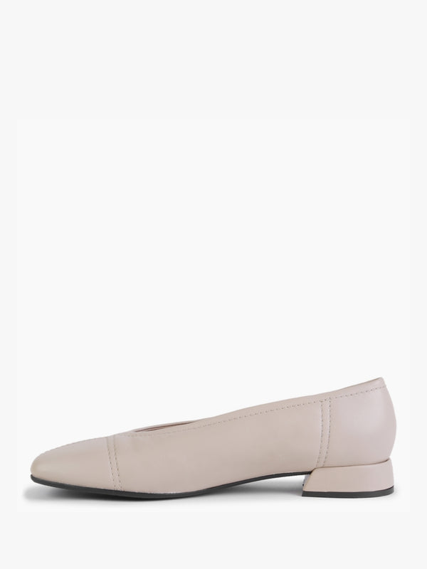 Angled Beige Leather Square Toe Pumps