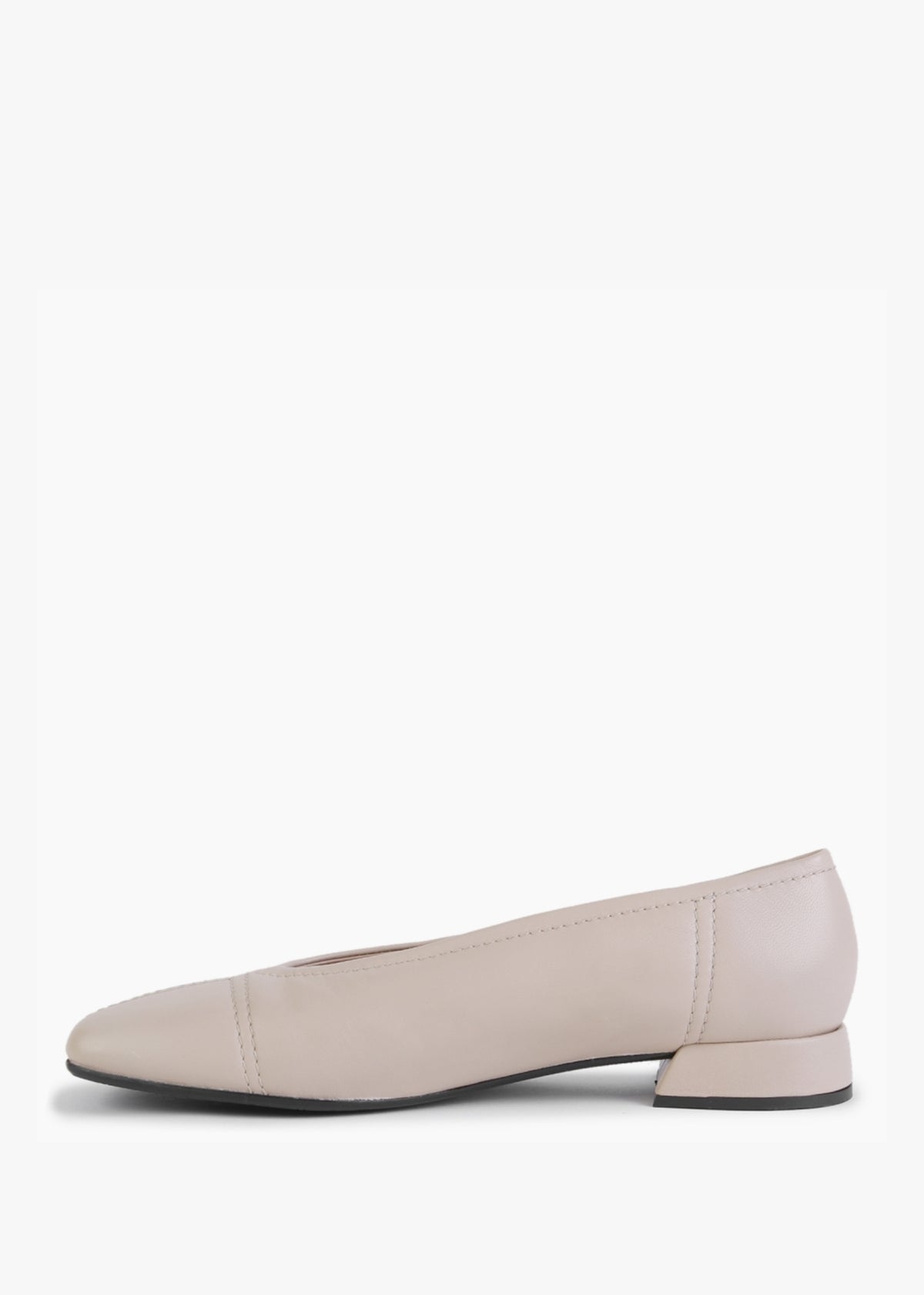 Angled Beige Leather Square Toe Pumps