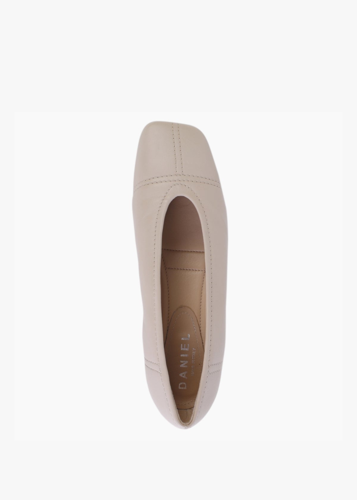 Angled Beige Leather Square Toe Pumps
