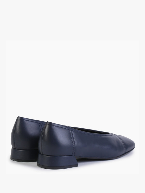 Angled Navy Leather Square Toe Pumps