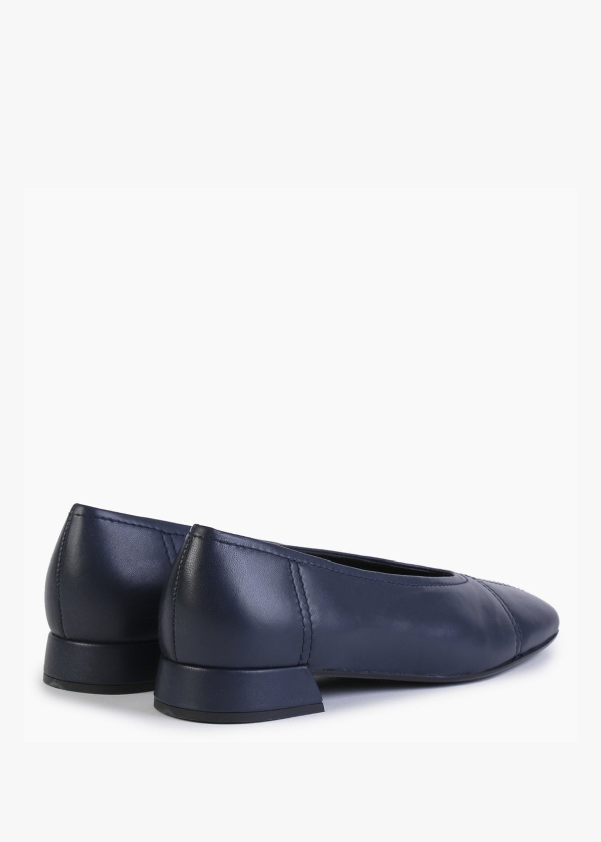 Angled Navy Leather Square Toe Pumps