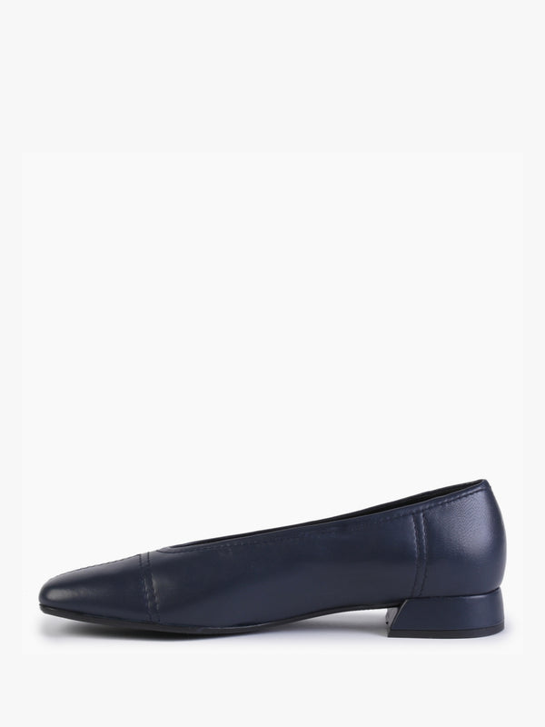Angled Navy Leather Square Toe Pumps