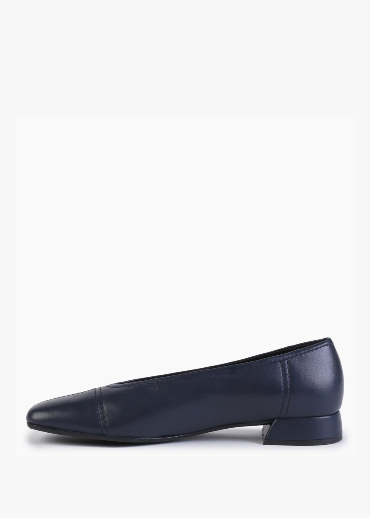 Angled Navy Leather Square Toe Pumps