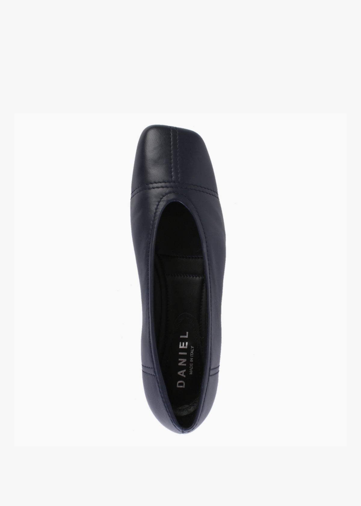 Angled Navy Leather Square Toe Pumps