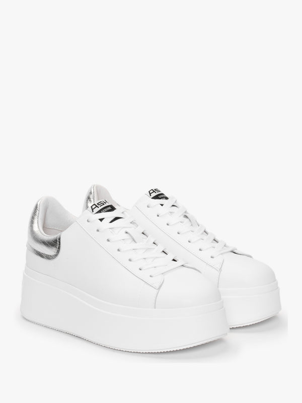 Moby White Silver Leather Chunky Trainers