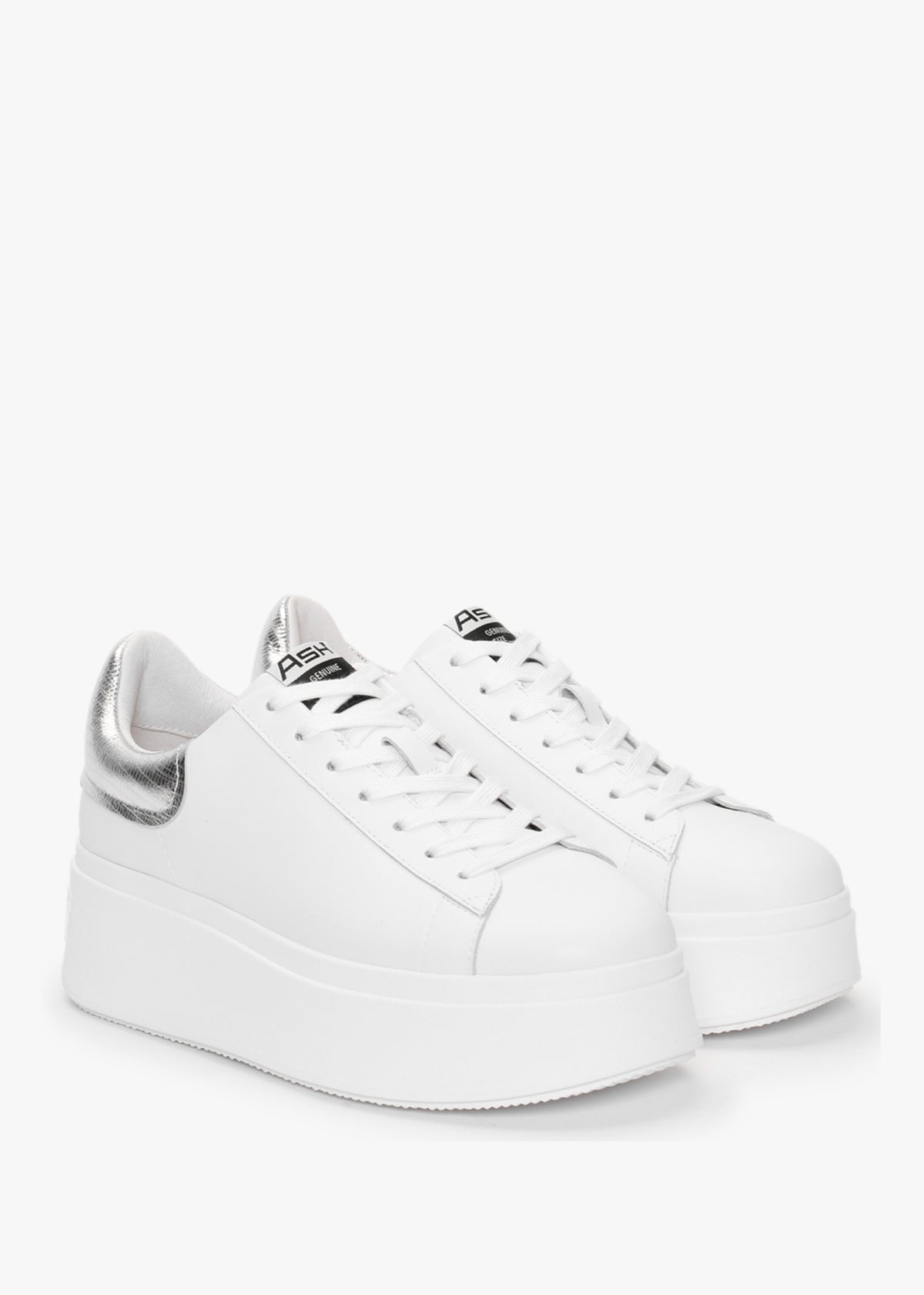 Moby White Silver Leather Chunky Trainers