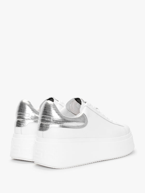 Moby White Silver Leather Chunky Trainers