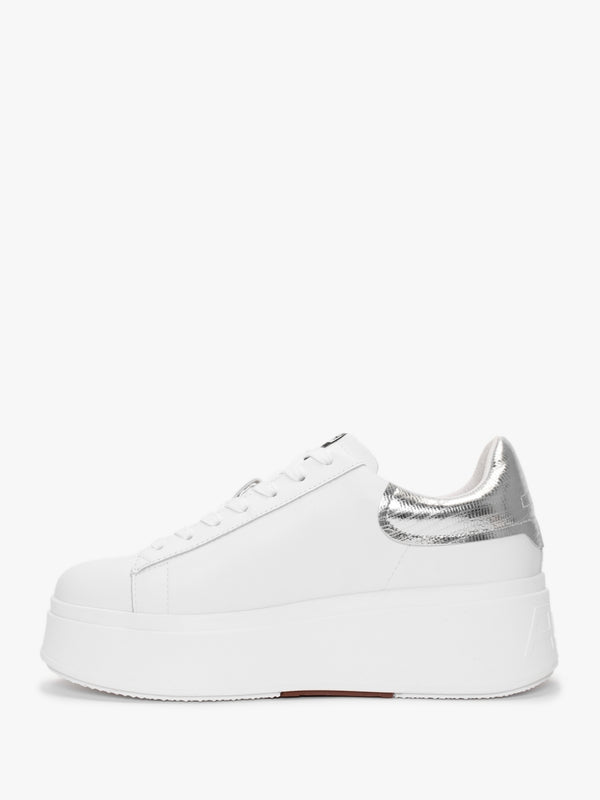 Moby White Silver Leather Chunky Trainers