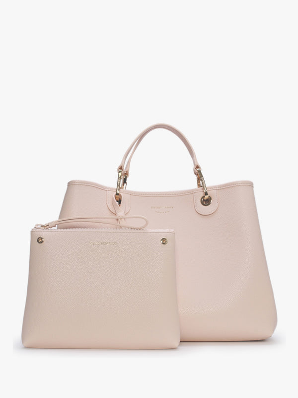 Nude Dark Brown Pebbled Shopper With Pouch