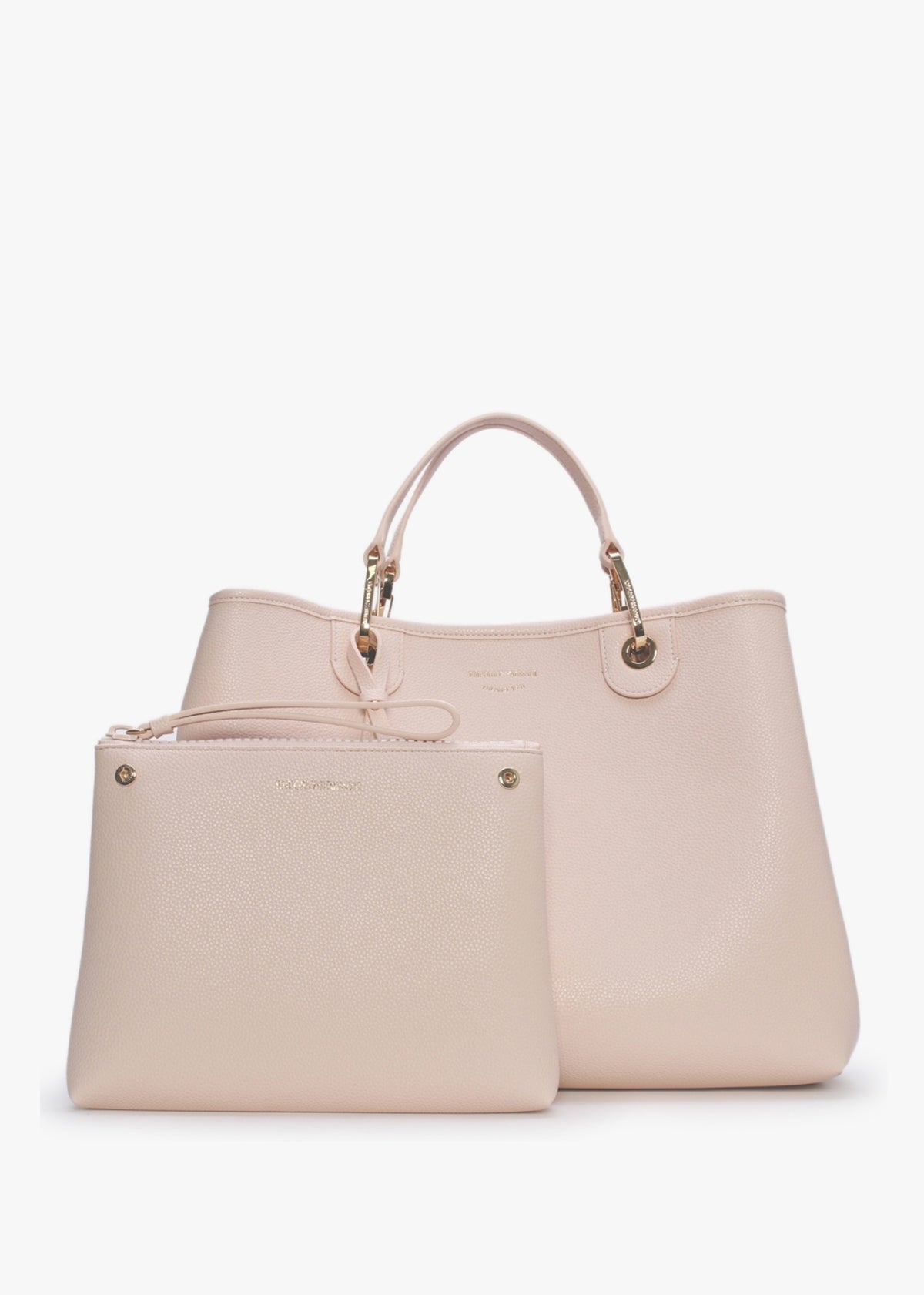 Nude Dark Brown Pebbled Shopper With Pouch