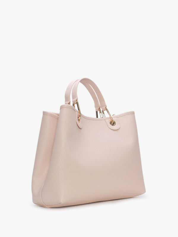 Nude Dark Brown Pebbled Shopper With Pouch