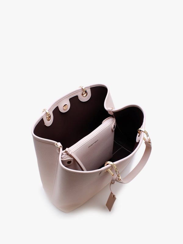 Nude Dark Brown Pebbled Shopper With Pouch