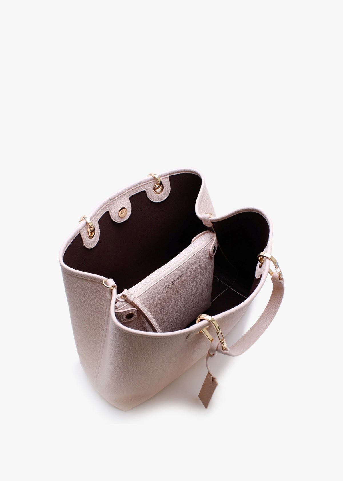 Nude Dark Brown Pebbled Shopper With Pouch