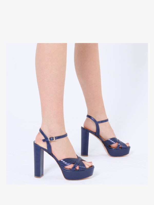 Avery Navy Leather Platform Heeled Sandals