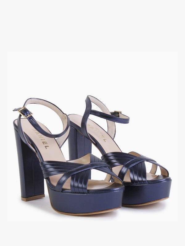 Avery Navy Leather Platform Heeled Sandals