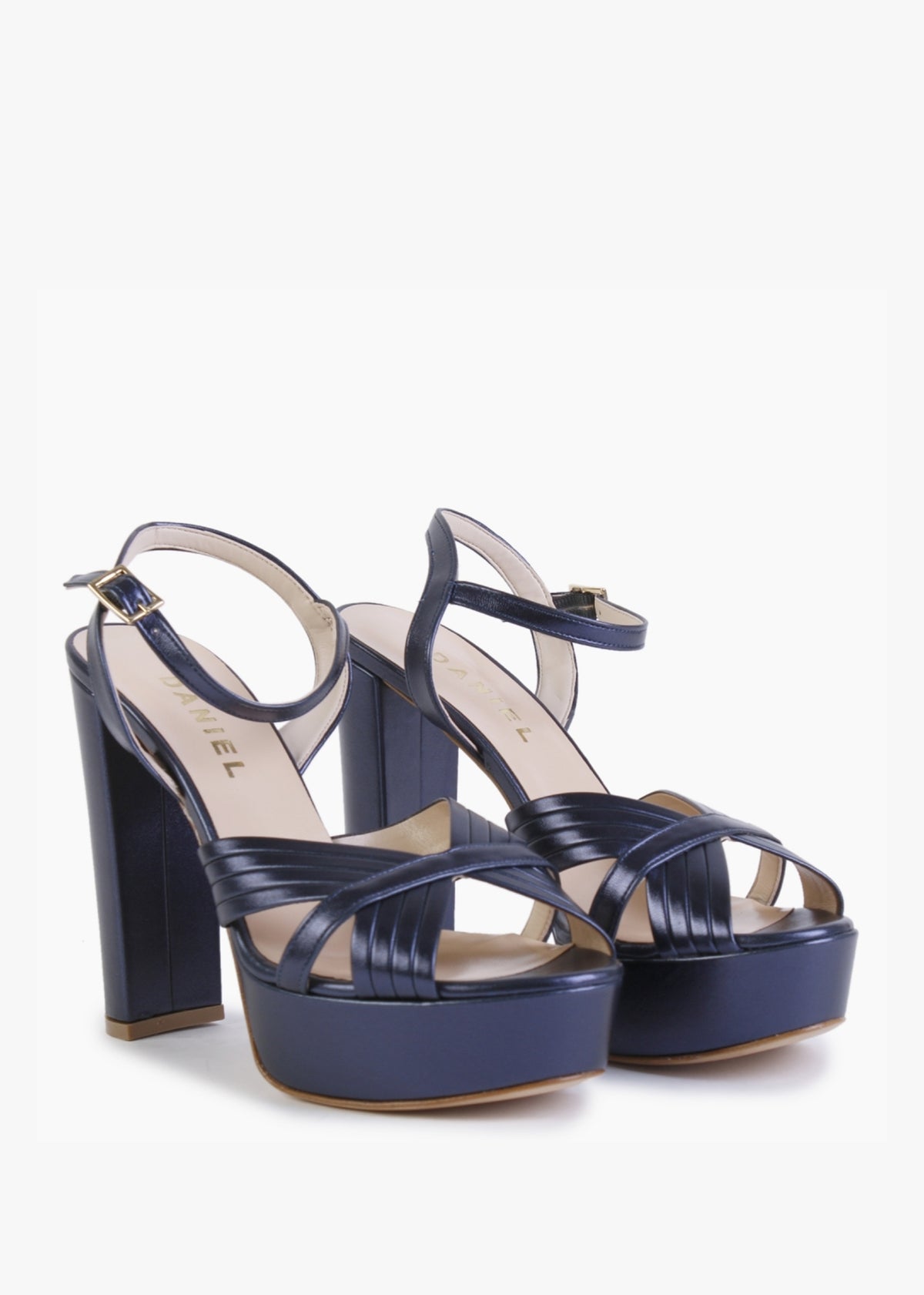 Avery Navy Leather Platform Heeled Sandals