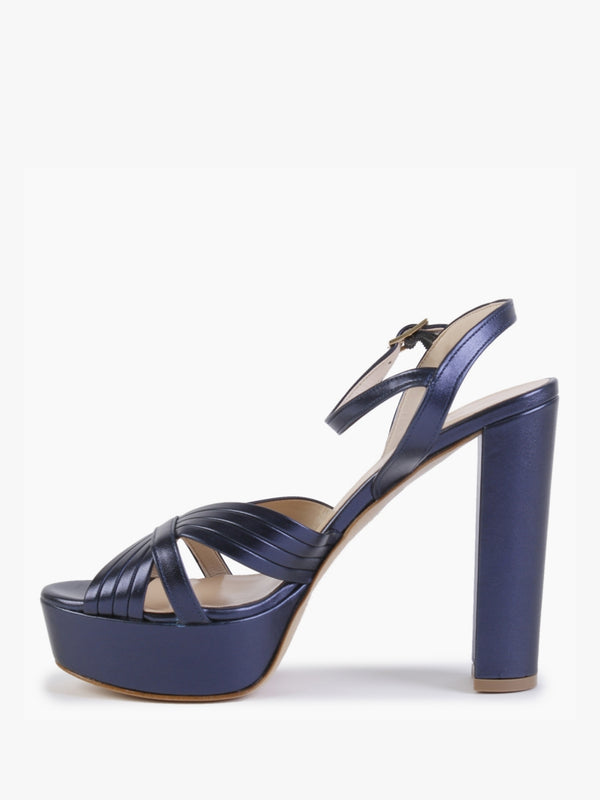 Avery Navy Leather Platform Heeled Sandals