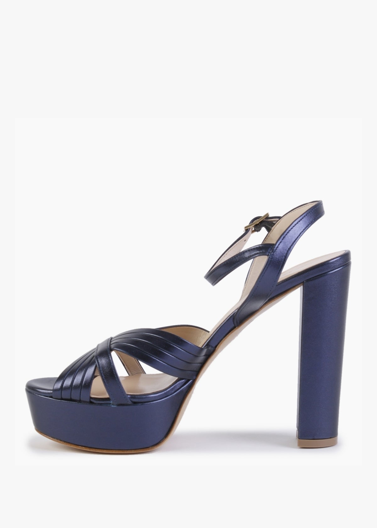Avery Navy Leather Platform Heeled Sandals