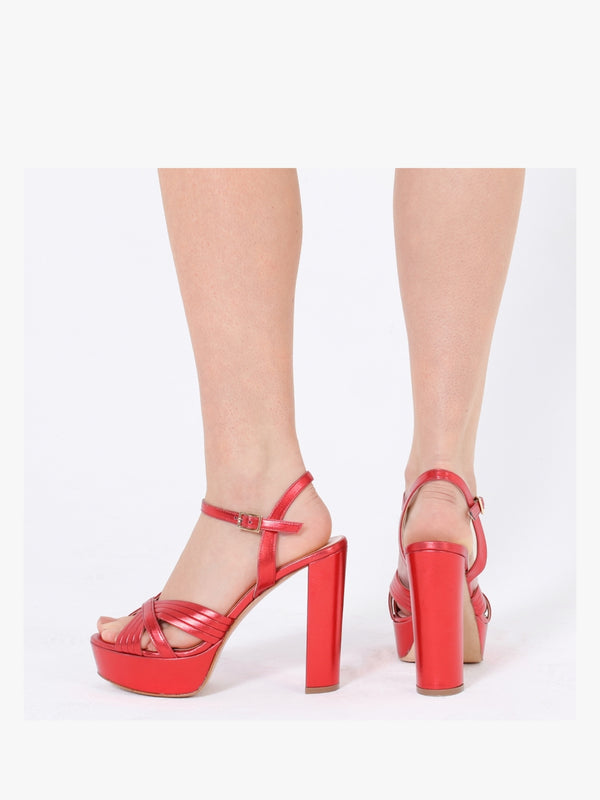 Avery Red Leather Platform Heeled Sandals