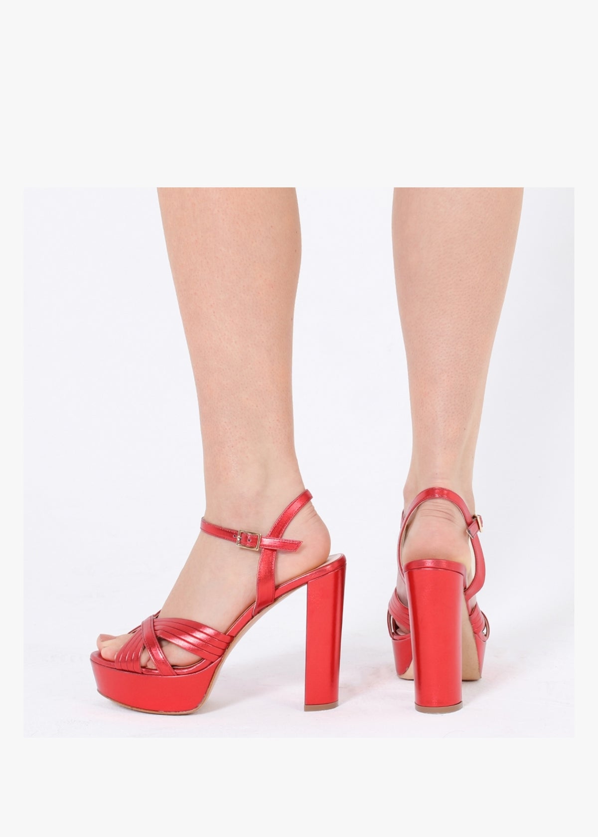Avery Red Leather Platform Heeled Sandals