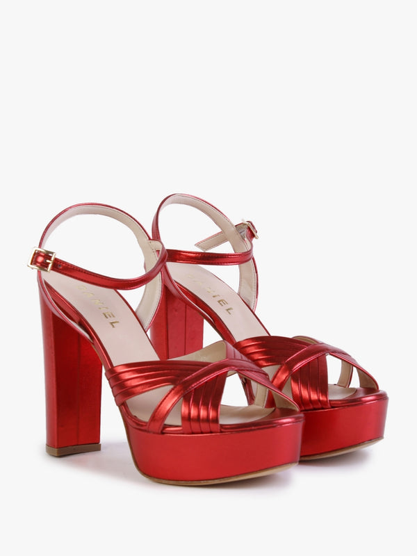 Avery Red Leather Platform Heeled Sandals