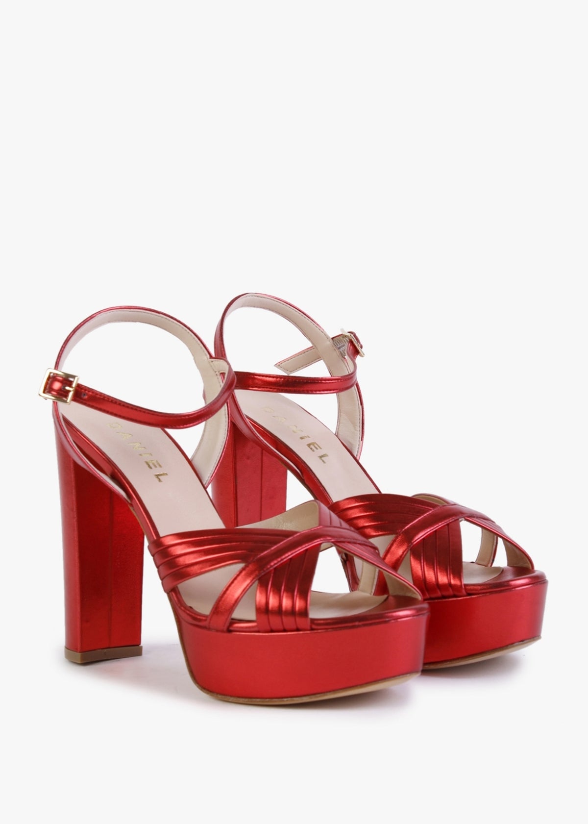 Avery Red Leather Platform Heeled Sandals