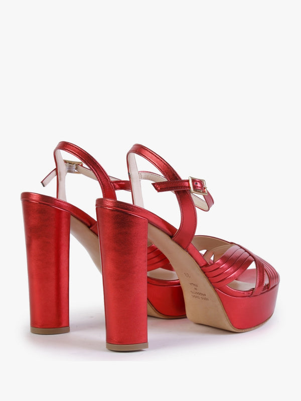 Avery Red Leather Platform Heeled Sandals