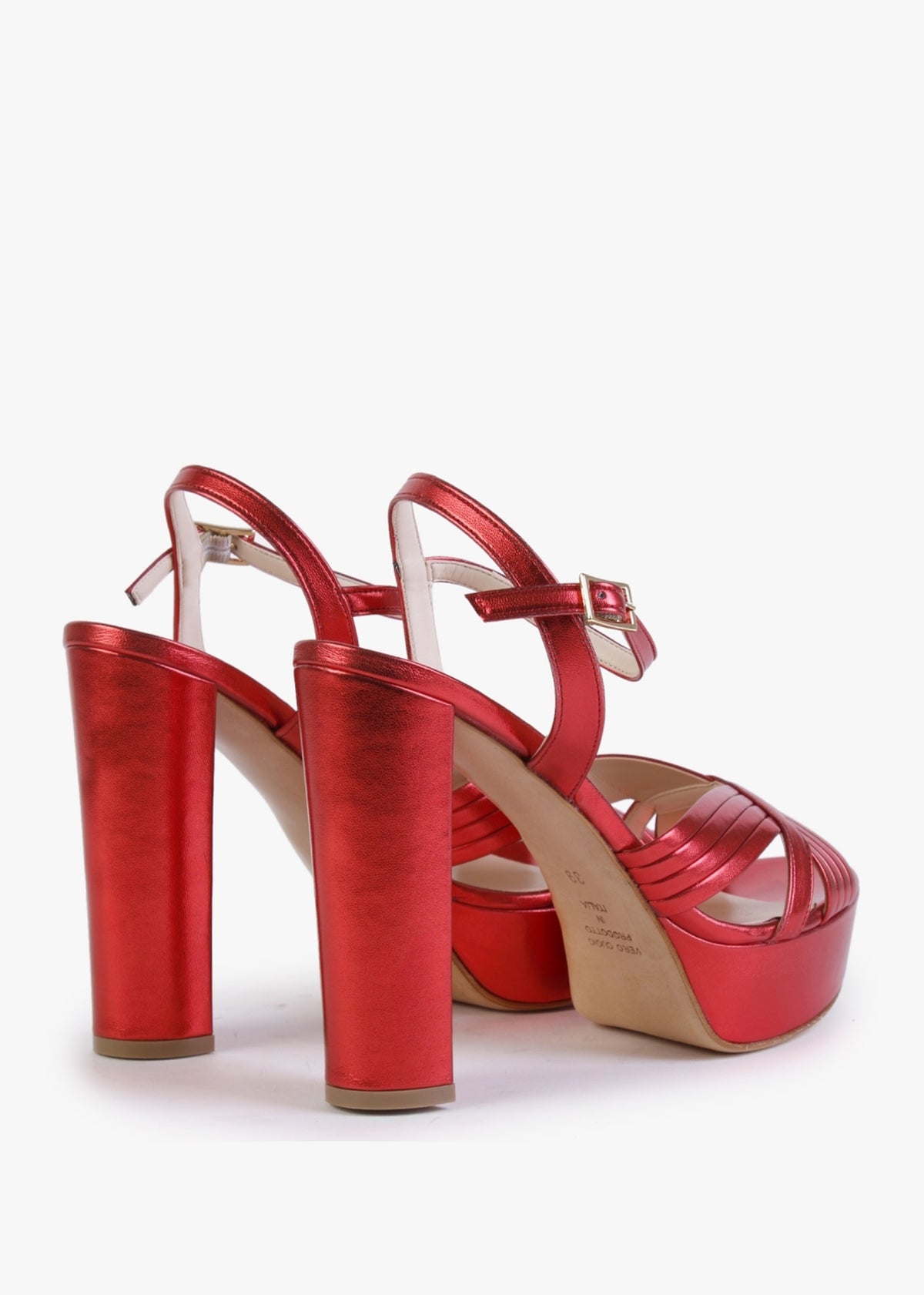 Avery Red Leather Platform Heeled Sandals
