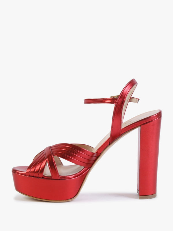 Avery Red Leather Platform Heeled Sandals