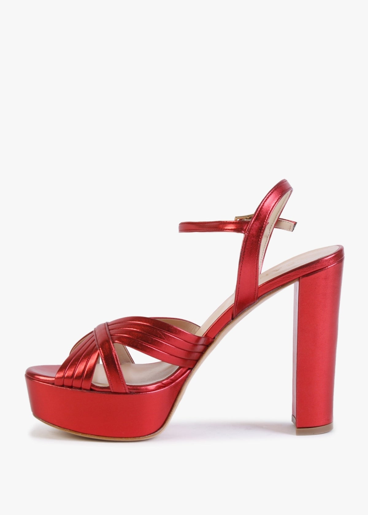 Avery Red Leather Platform Heeled Sandals