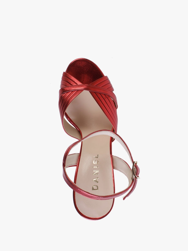 Avery Red Leather Platform Heeled Sandals