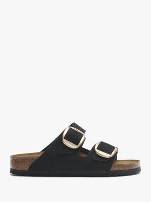 Arizona Big Buckle Black Nubuck Leather Two Bar Mules