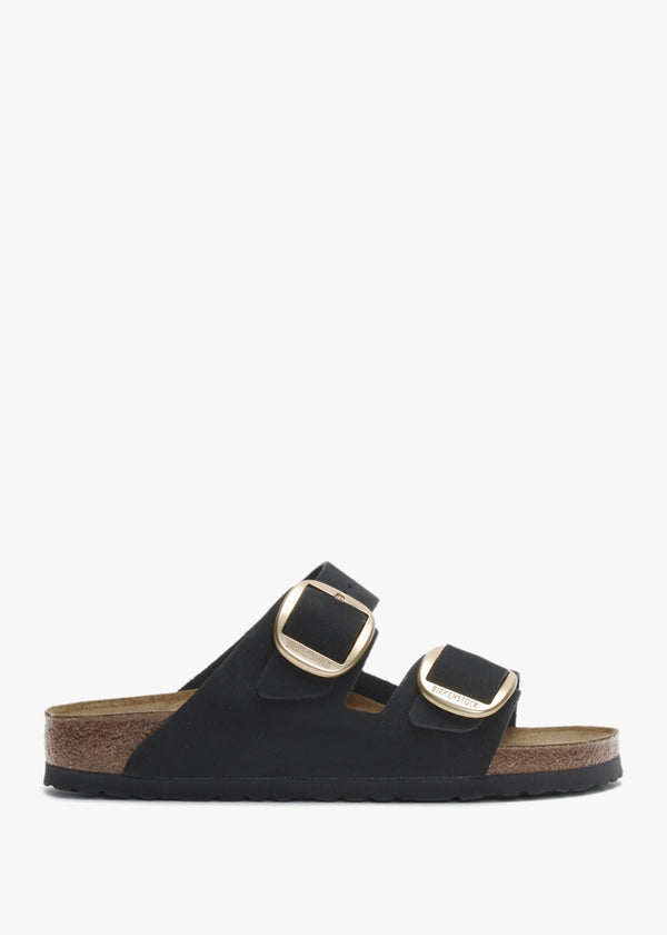 Arizona Big Buckle Black Nubuck Leather Two Bar Mules