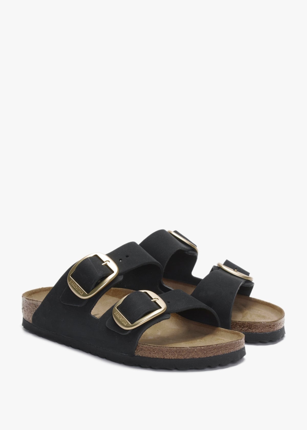 Arizona Big Buckle Black Nubuck Leather Two Bar Mules