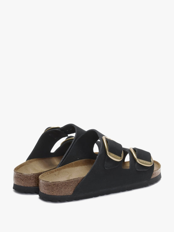 Arizona Big Buckle Black Nubuck Leather Two Bar Mules
