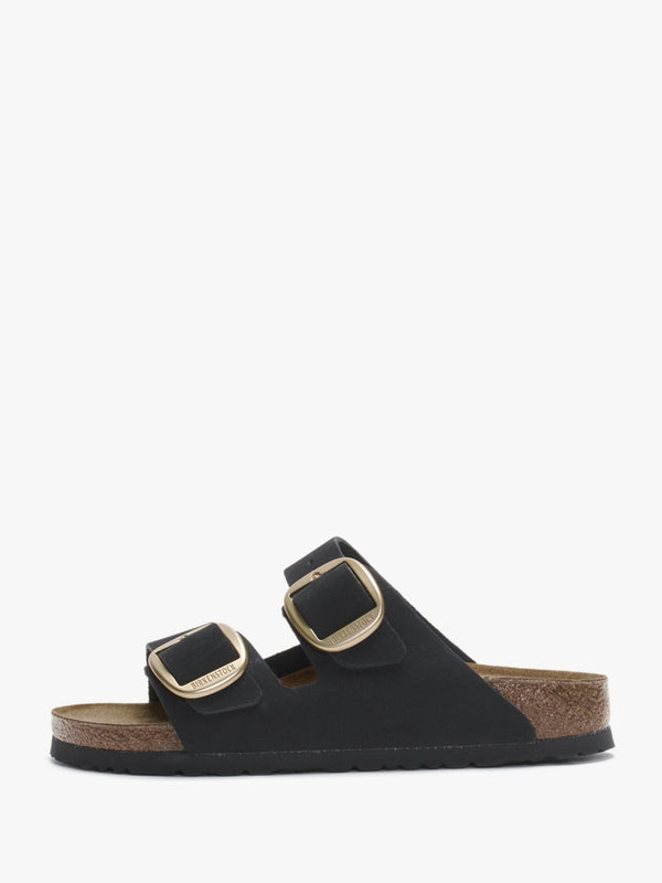 Arizona Big Buckle Black Nubuck Leather Two Bar Mules
