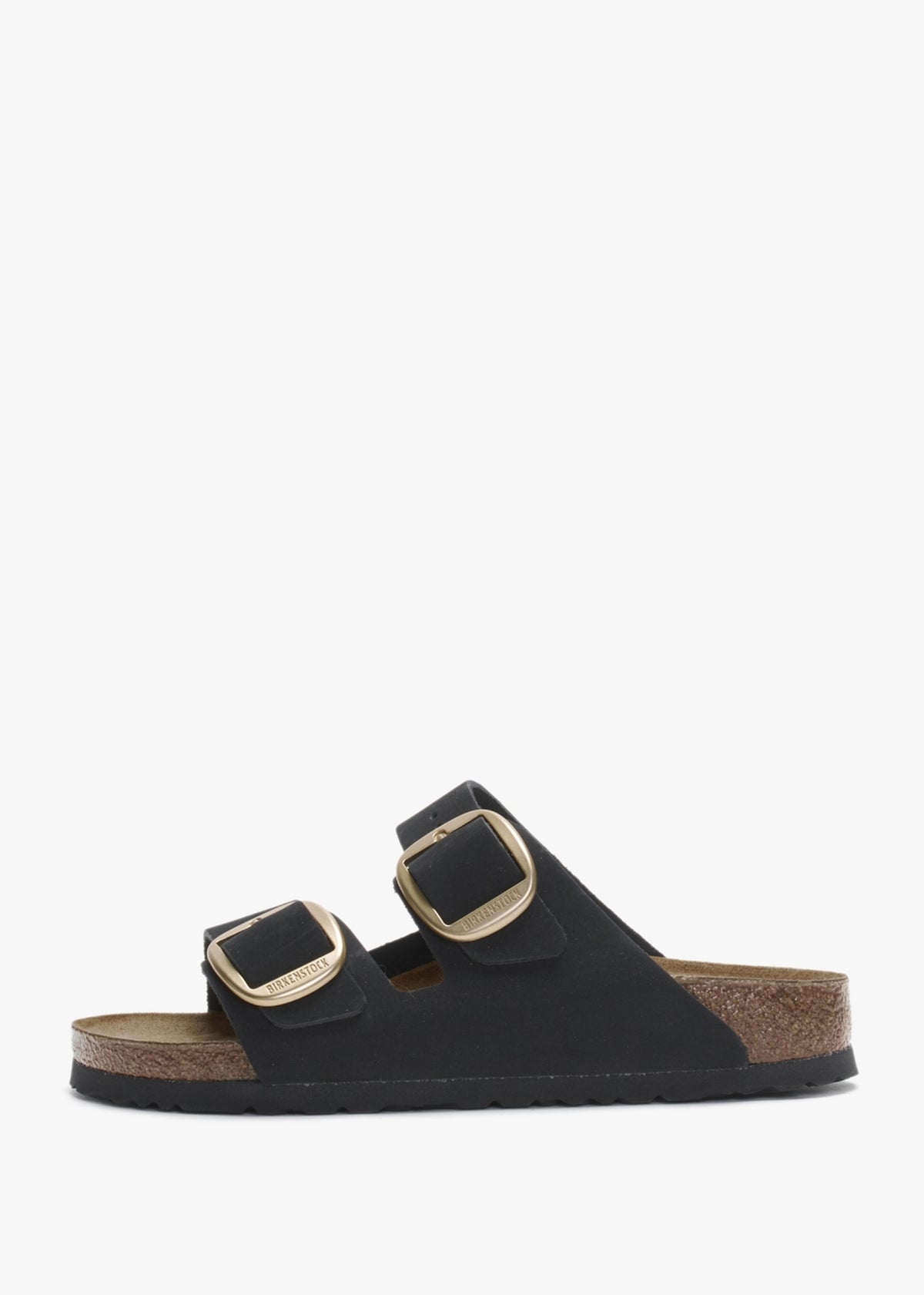 Arizona Big Buckle Black Nubuck Leather Two Bar Mules